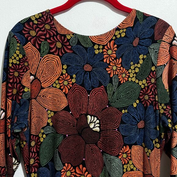 Farm Rio Floral Midi Dress Large Stitched Boho Fall Wedding Guest Worn Once - Picture 14 of 15